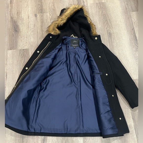 J Crew Size 8P Black Italian Stadium Cloth Nello Gori Fur Wool Cocoon Jacket - Picture 7 of 10